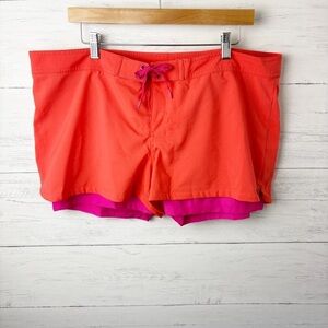 Firefly Double Layer Board Shorts Orange Pink Tie Waist 3” Inseam XL